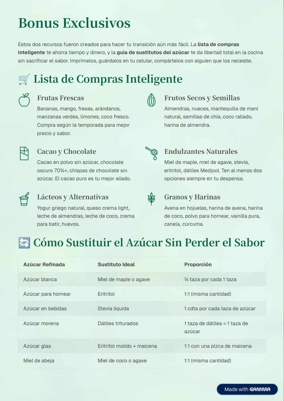 Página: Bonus Exclusivos y Lista de Compras